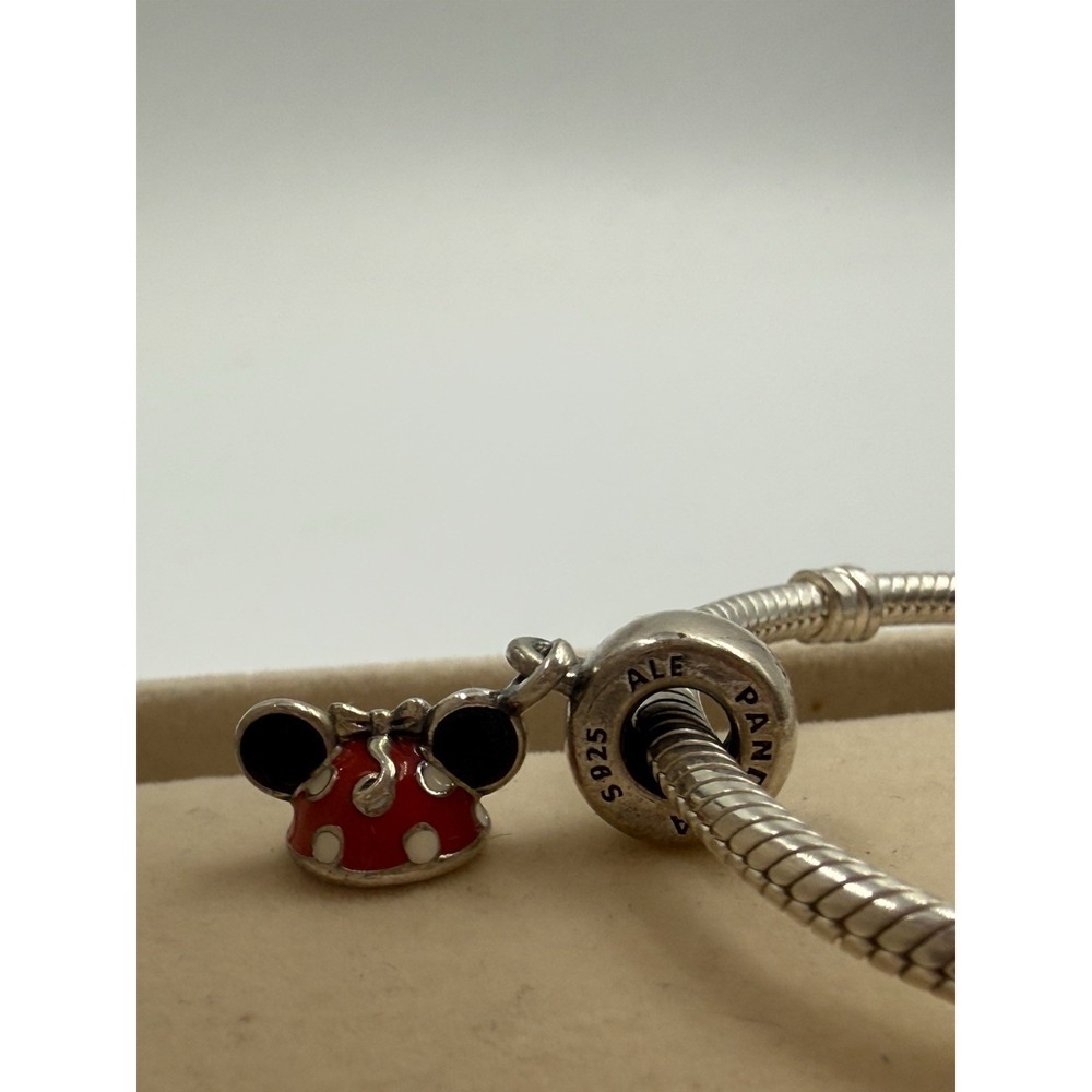 Pandora Disney Parks Silver Bracelet with Minnie Mouse Ear Hat Charm & Box - Picture 8 of 9